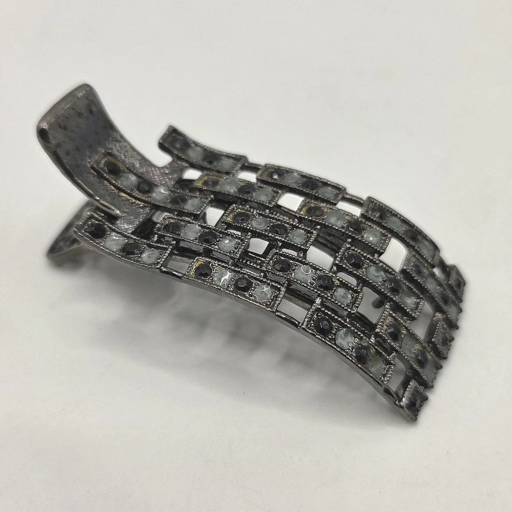 Gunmetal Rhinestone Grid Hair Clip Alligator Barrette Gothic Vintage Style
